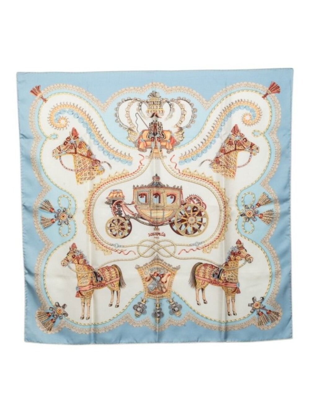 Hermes Carre 90 Paperoles Paprole Carriage and Nobility Scarf Blue Multicolor